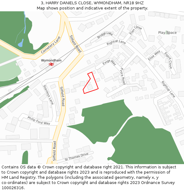 3, HARRY DANIELS CLOSE, WYMONDHAM, NR18 9HZ: Location map and indicative extent of plot