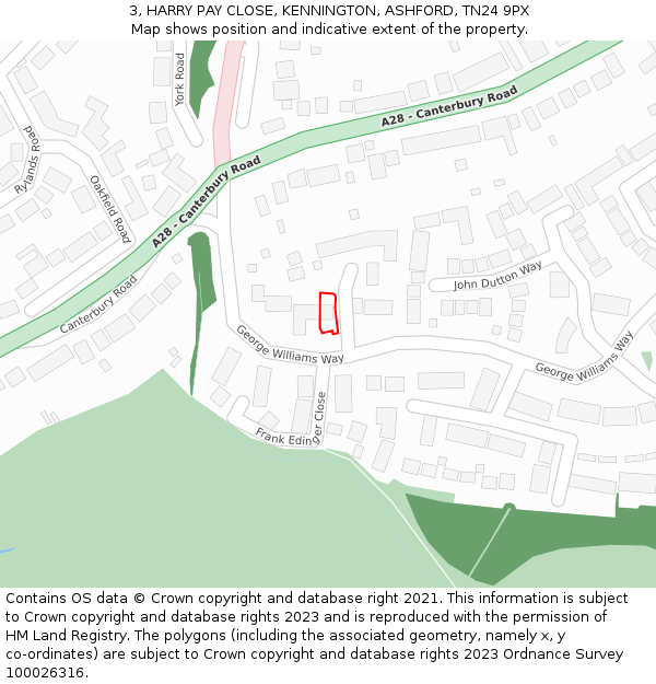 3, HARRY PAY CLOSE, KENNINGTON, ASHFORD, TN24 9PX: Location map and indicative extent of plot