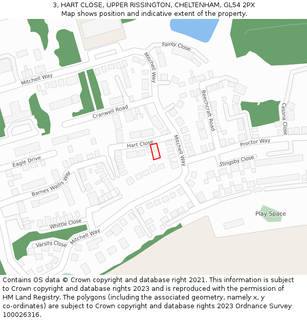 3, HART CLOSE, UPPER RISSINGTON, CHELTENHAM, GL54 2PX: Location map and indicative extent of plot