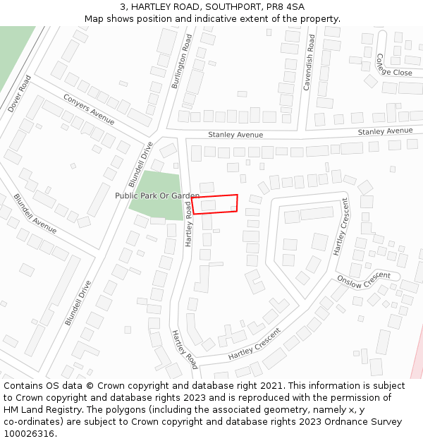 3, HARTLEY ROAD, SOUTHPORT, PR8 4SA: Location map and indicative extent of plot