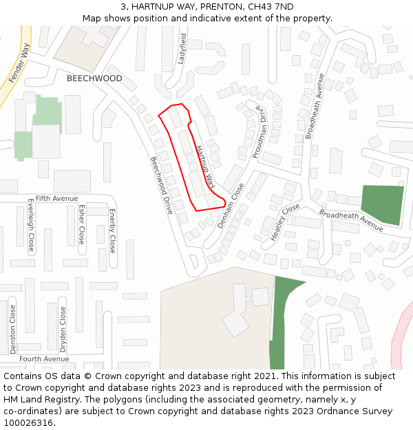 3, HARTNUP WAY, PRENTON, CH43 7ND: Location map and indicative extent of plot