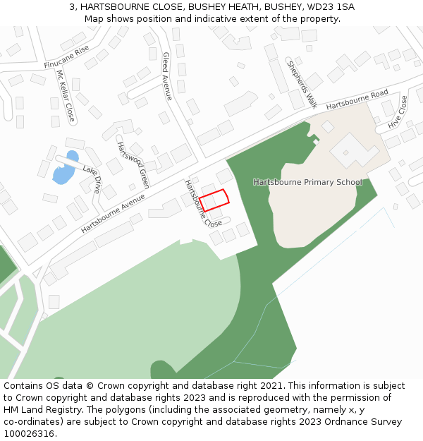 3, HARTSBOURNE CLOSE, BUSHEY HEATH, BUSHEY, WD23 1SA: Location map and indicative extent of plot