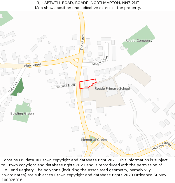 3, HARTWELL ROAD, ROADE, NORTHAMPTON, NN7 2NT: Location map and indicative extent of plot