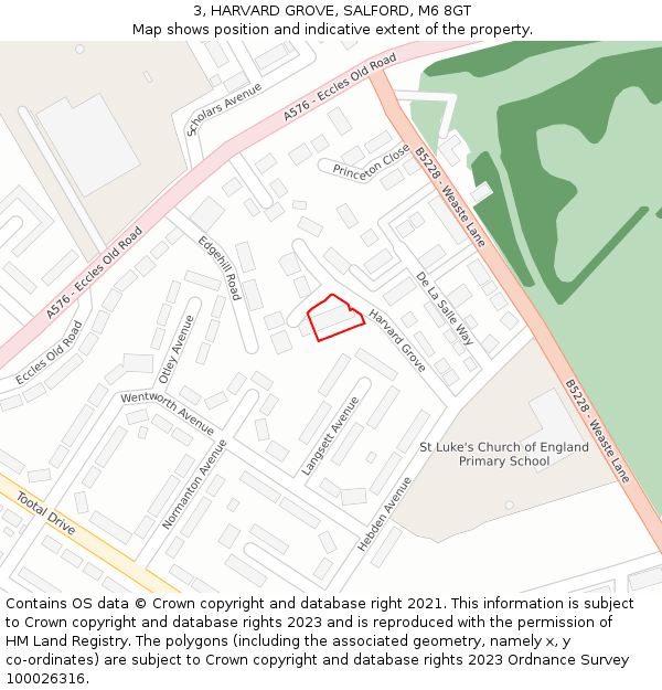 3, HARVARD GROVE, SALFORD, M6 8GT: Location map and indicative extent of plot