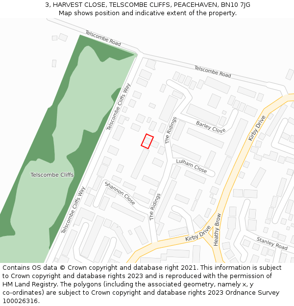 3, HARVEST CLOSE, TELSCOMBE CLIFFS, PEACEHAVEN, BN10 7JG: Location map and indicative extent of plot