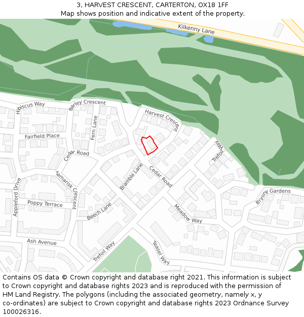 3, HARVEST CRESCENT, CARTERTON, OX18 1FF: Location map and indicative extent of plot