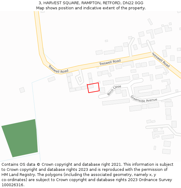 3, HARVEST SQUARE, RAMPTON, RETFORD, DN22 0GG: Location map and indicative extent of plot