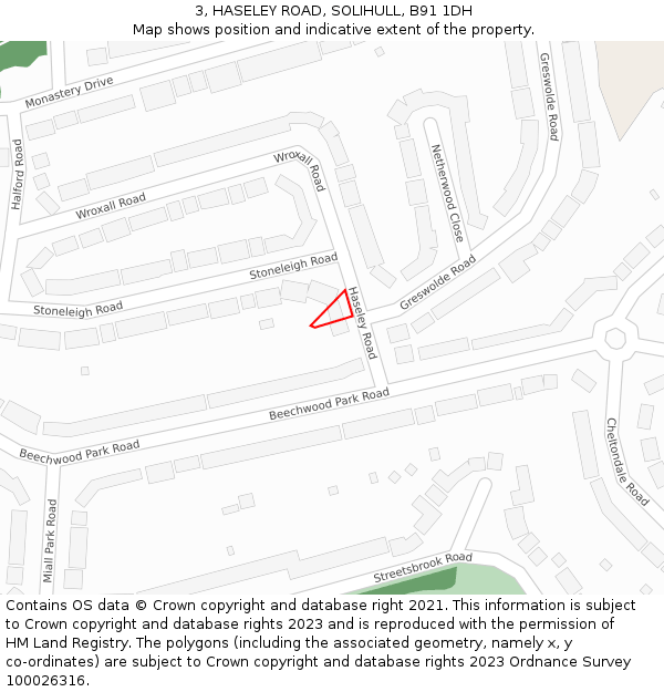 3, HASELEY ROAD, SOLIHULL, B91 1DH: Location map and indicative extent of plot