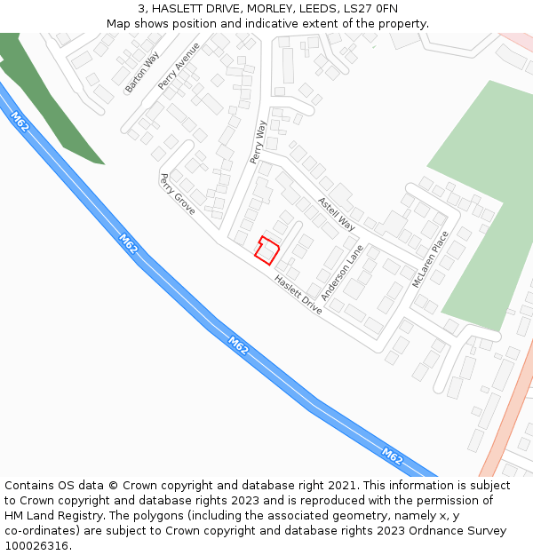 3, HASLETT DRIVE, MORLEY, LEEDS, LS27 0FN: Location map and indicative extent of plot