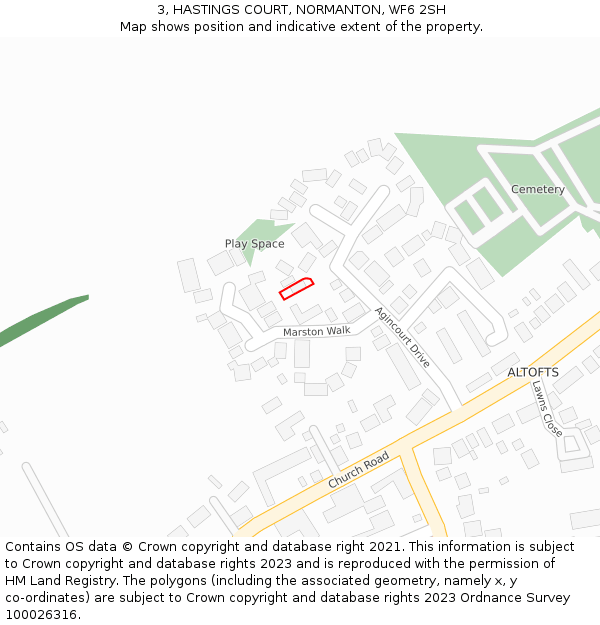 3, HASTINGS COURT, NORMANTON, WF6 2SH: Location map and indicative extent of plot