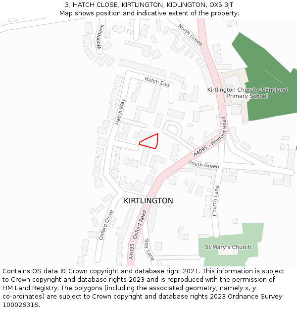 3, HATCH CLOSE, KIRTLINGTON, KIDLINGTON, OX5 3JT: Location map and indicative extent of plot