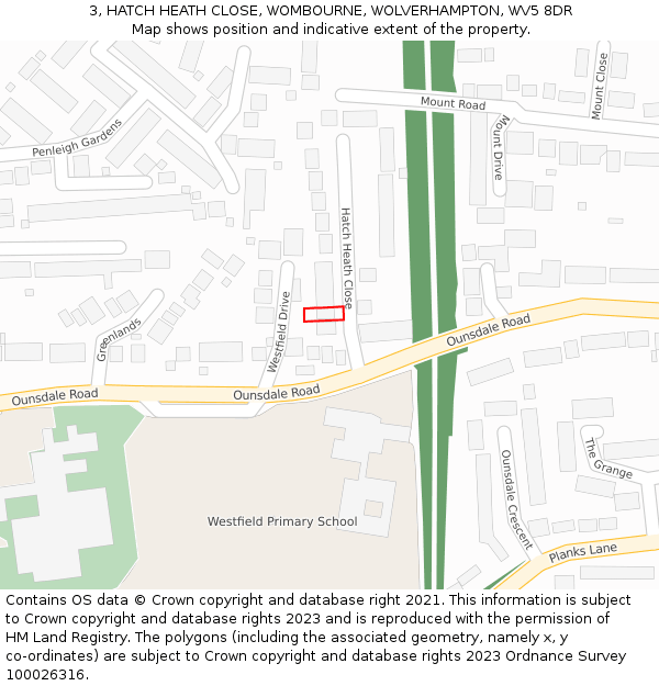 3, HATCH HEATH CLOSE, WOMBOURNE, WOLVERHAMPTON, WV5 8DR: Location map and indicative extent of plot