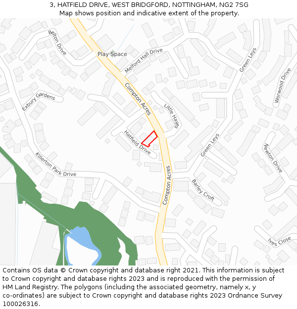 3, HATFIELD DRIVE, WEST BRIDGFORD, NOTTINGHAM, NG2 7SG: Location map and indicative extent of plot