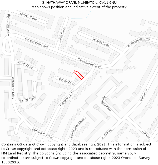 3, HATHAWAY DRIVE, NUNEATON, CV11 6NU: Location map and indicative extent of plot