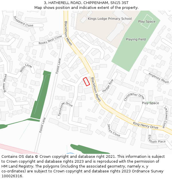 3, HATHERELL ROAD, CHIPPENHAM, SN15 3ST: Location map and indicative extent of plot