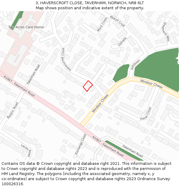 3, HAVERSCROFT CLOSE, TAVERHAM, NORWICH, NR8 6LT: Location map and indicative extent of plot