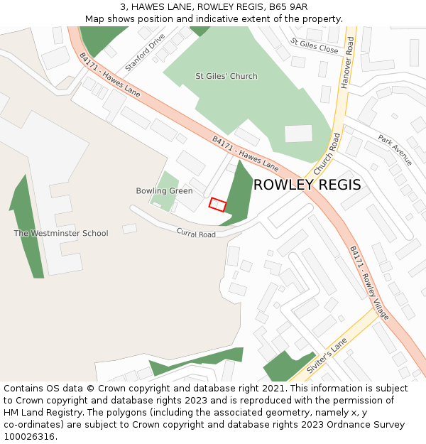 3, HAWES LANE, ROWLEY REGIS, B65 9AR: Location map and indicative extent of plot