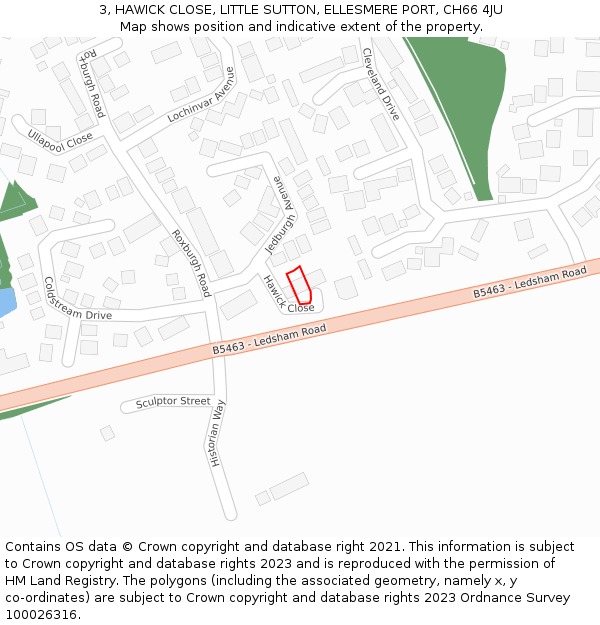 3, HAWICK CLOSE, LITTLE SUTTON, ELLESMERE PORT, CH66 4JU: Location map and indicative extent of plot