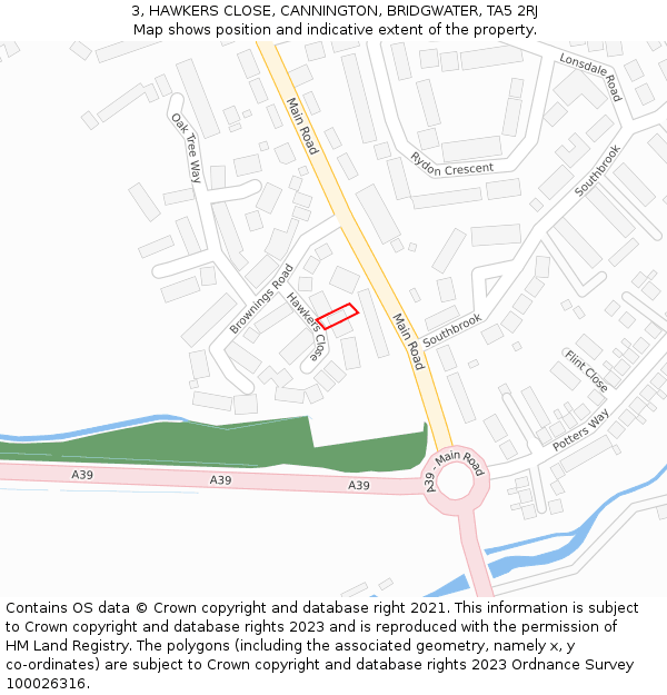 3, HAWKERS CLOSE, CANNINGTON, BRIDGWATER, TA5 2RJ: Location map and indicative extent of plot