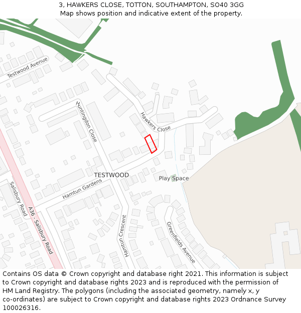 3, HAWKERS CLOSE, TOTTON, SOUTHAMPTON, SO40 3GG: Location map and indicative extent of plot