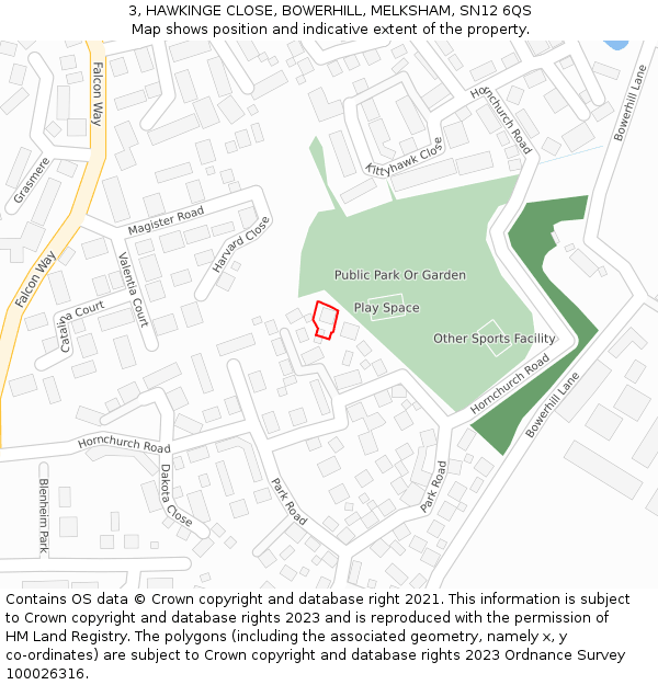 3, HAWKINGE CLOSE, BOWERHILL, MELKSHAM, SN12 6QS: Location map and indicative extent of plot