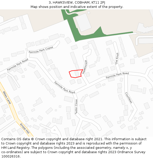 3, HAWKSVIEW, COBHAM, KT11 2PJ: Location map and indicative extent of plot