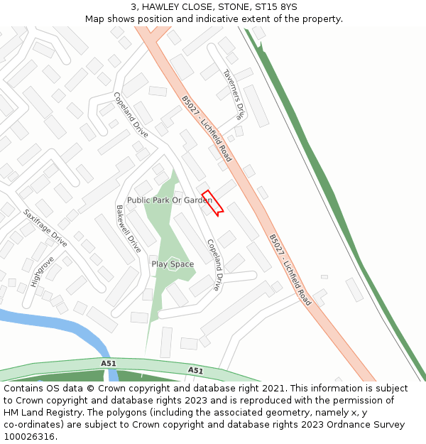 3, HAWLEY CLOSE, STONE, ST15 8YS: Location map and indicative extent of plot