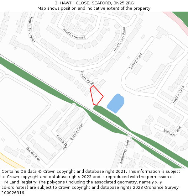 3, HAWTH CLOSE, SEAFORD, BN25 2RG: Location map and indicative extent of plot