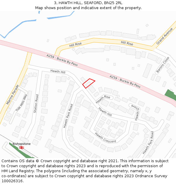 3, HAWTH HILL, SEAFORD, BN25 2RL: Location map and indicative extent of plot