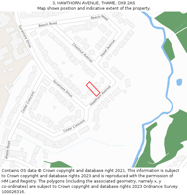 3, HAWTHORN AVENUE, THAME, OX9 2AS: Location map and indicative extent of plot