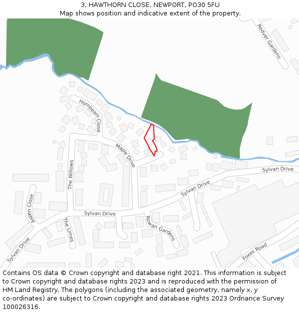 3, HAWTHORN CLOSE, NEWPORT, PO30 5FU: Location map and indicative extent of plot