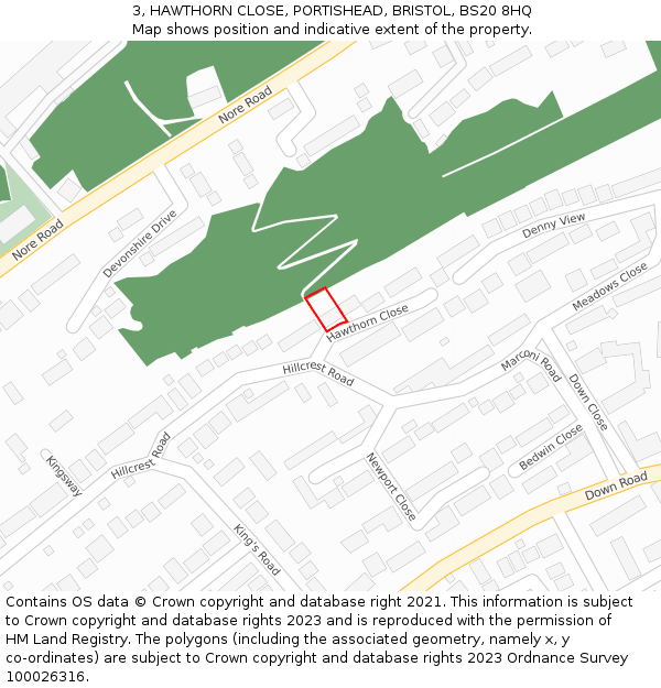 3, HAWTHORN CLOSE, PORTISHEAD, BRISTOL, BS20 8HQ: Location map and indicative extent of plot