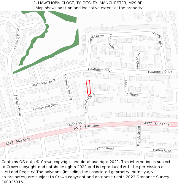 3, HAWTHORN CLOSE, TYLDESLEY, MANCHESTER, M29 8PH: Location map and indicative extent of plot