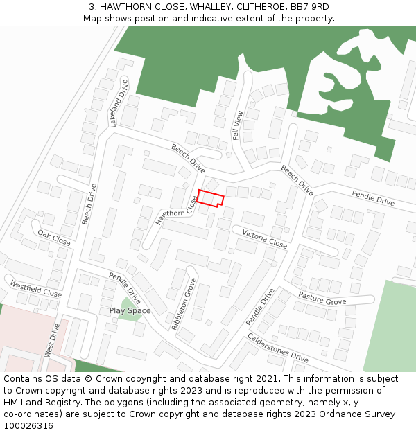 3, HAWTHORN CLOSE, WHALLEY, CLITHEROE, BB7 9RD: Location map and indicative extent of plot