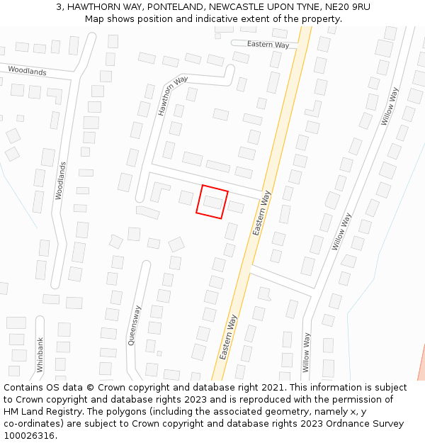 3, HAWTHORN WAY, PONTELAND, NEWCASTLE UPON TYNE, NE20 9RU: Location map and indicative extent of plot