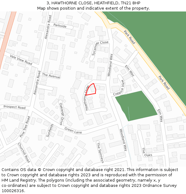 3, HAWTHORNE CLOSE, HEATHFIELD, TN21 8HP: Location map and indicative extent of plot