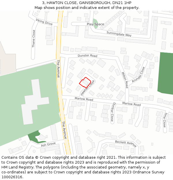 3, HAWTON CLOSE, GAINSBOROUGH, DN21 1HP: Location map and indicative extent of plot