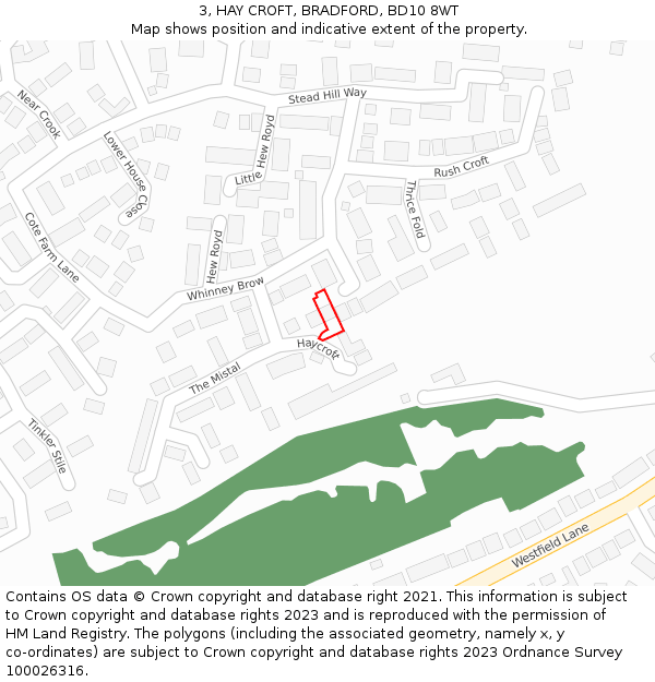 3, HAY CROFT, BRADFORD, BD10 8WT: Location map and indicative extent of plot