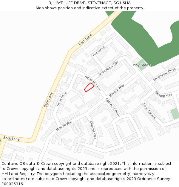 3, HAYBLUFF DRIVE, STEVENAGE, SG1 6HA: Location map and indicative extent of plot