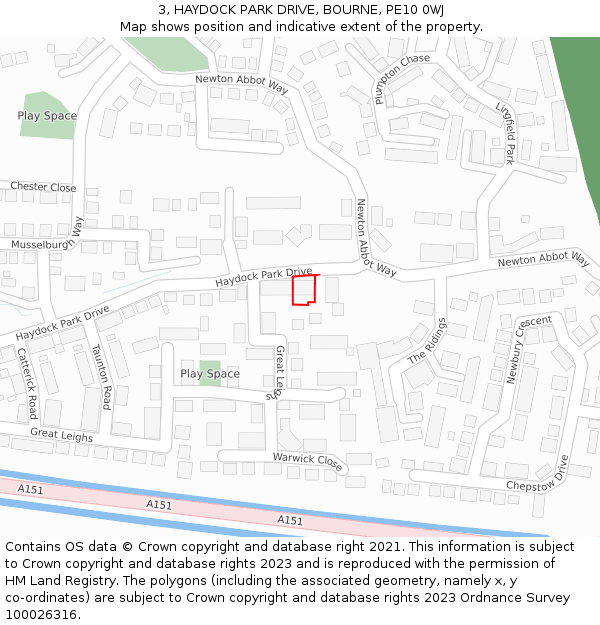 3, HAYDOCK PARK DRIVE, BOURNE, PE10 0WJ: Location map and indicative extent of plot