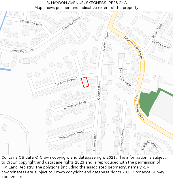 3, HAYDON AVENUE, SKEGNESS, PE25 2HA: Location map and indicative extent of plot