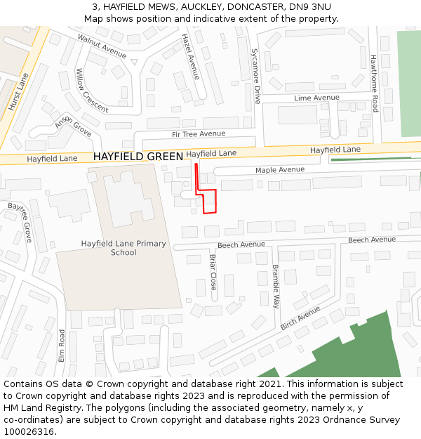 3, HAYFIELD MEWS, AUCKLEY, DONCASTER, DN9 3NU: Location map and indicative extent of plot