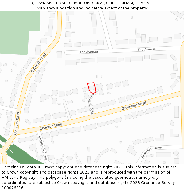 3, HAYMAN CLOSE, CHARLTON KINGS, CHELTENHAM, GL53 9FD: Location map and indicative extent of plot