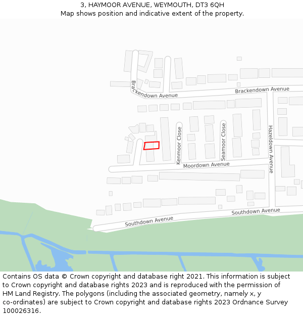 3, HAYMOOR AVENUE, WEYMOUTH, DT3 6QH: Location map and indicative extent of plot