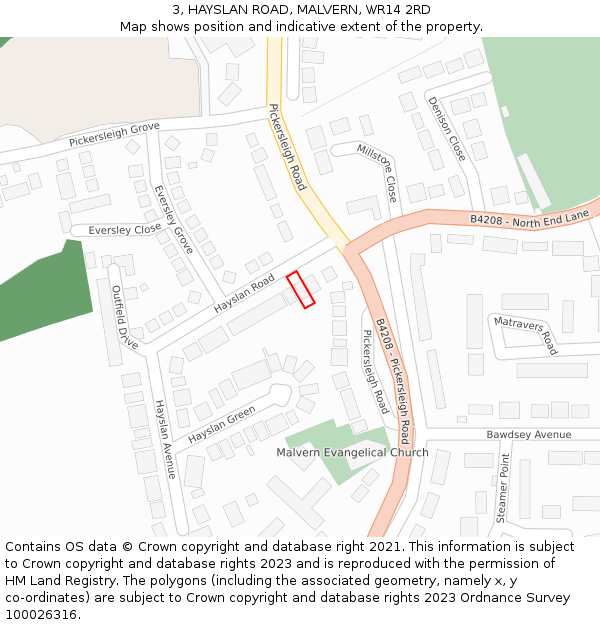 3, HAYSLAN ROAD, MALVERN, WR14 2RD: Location map and indicative extent of plot