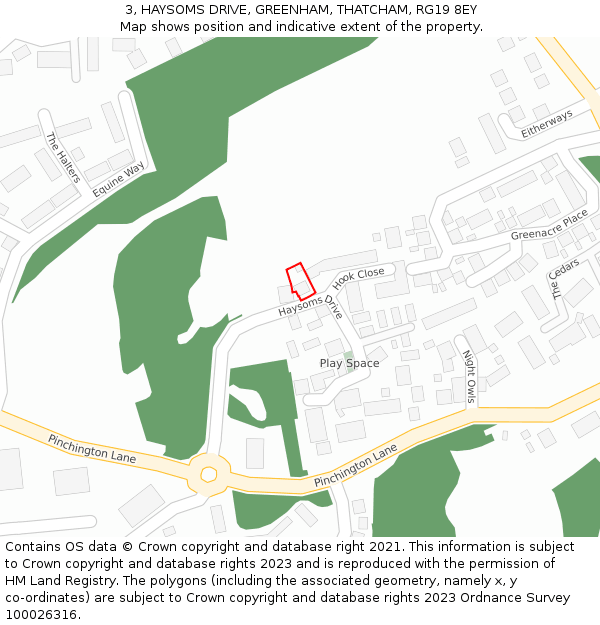 3, HAYSOMS DRIVE, GREENHAM, THATCHAM, RG19 8EY: Location map and indicative extent of plot