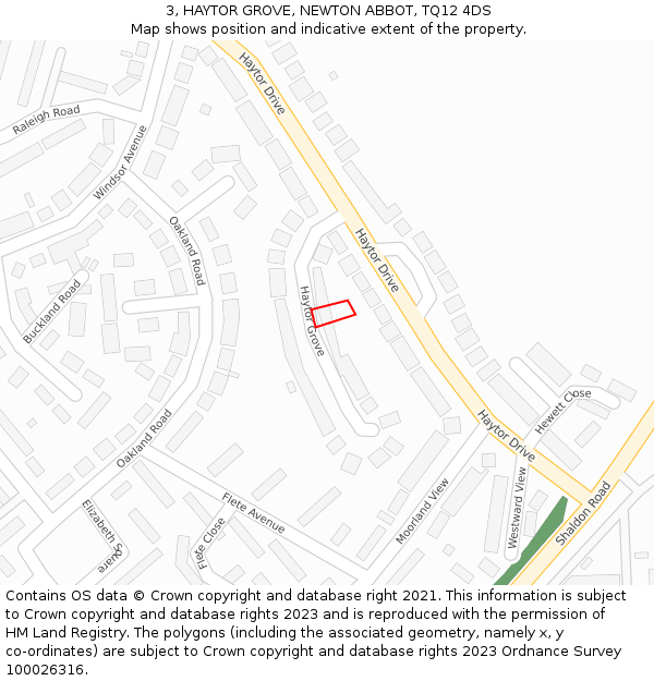 3, HAYTOR GROVE, NEWTON ABBOT, TQ12 4DS: Location map and indicative extent of plot