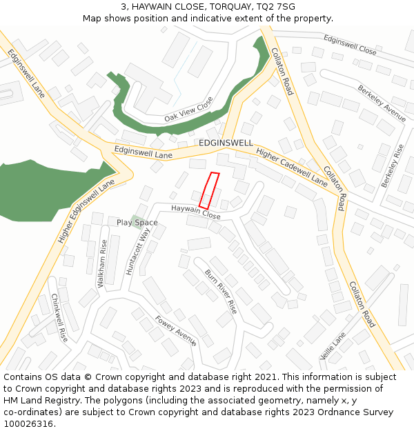3, HAYWAIN CLOSE, TORQUAY, TQ2 7SG: Location map and indicative extent of plot