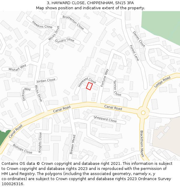 3, HAYWARD CLOSE, CHIPPENHAM, SN15 3FA: Location map and indicative extent of plot