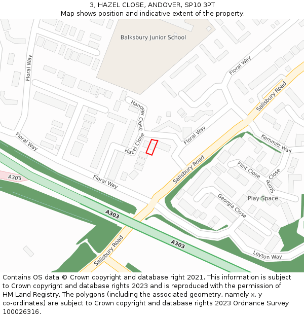 3, HAZEL CLOSE, ANDOVER, SP10 3PT: Location map and indicative extent of plot